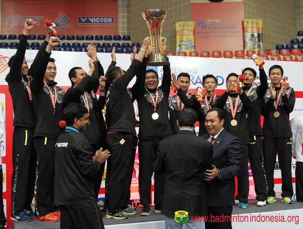 Selebrasi Tim Putra Indonesia Saat Merebut Gelar Juara Badminton Asia Championships 2016