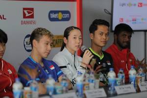 Wakana Nagahara (Jepang) saat sesi tanya jawab konfrensi pers Daihatsu Indonesia Masters 2020 BWF World Tour Super 500.