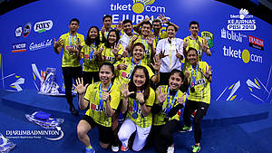 Tim beregu campuran PB Jaya Raya juara di Tiket.com Kejurnas PBSI 2018 untuk yang ke-6 kalinya.