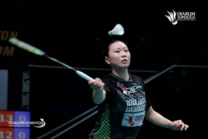 Zhang Beiwen saat memperkuat PB Berkat Abadi di kejuaraan beregu putri Djarum Superliga badminton 2017 lalu.