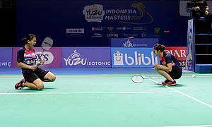 Selebrasi kemenangan Ribka Sugiarto/Siti Fadia Silva Ramadhanti (Indonesia).