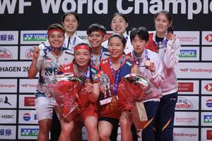 Para peraih medali dari nomor ganda putri pada Kejuaraan Dunia Bulu Tangkis 2023 (Humas PP PBSI)