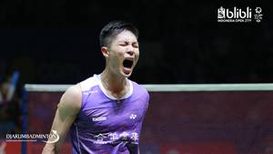 Selebrasi kemenangan Chou Tien Chen (Taiwan).