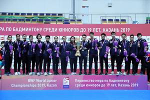 Tim beregu campuran Indonesia saat merebut Piala Suhandinata pada ajang World Junior Championships 2019 lalu di Kazan, Rusia.