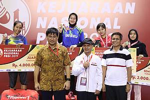 Mia Mawarti Utami (Sumatera Selatan) merebut gelar juara tunggal dewasa putri divisi dua Gubernur Sumatera Selatan Kejuaraan Nasional PBSI 2019.