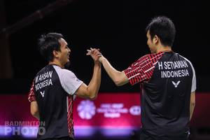 Selebrasi kemenangan Hendra Setiawan/Mohammad Ahsan. (Copyright: Badmintonphoto | Courtesy of BWF)