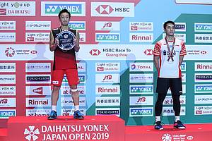 Jonatan Christie (kanan) keluar sebagai runner up Japan Open 2019 BWF World Tour Super 750.