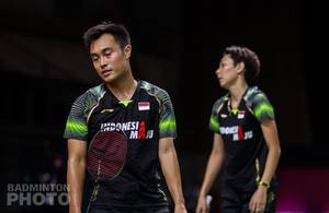 Ekspresi kekecewaan ganda campuran Indonesia, Hafiz Faizal/Gloria Emanuelle Widjaja. (Copyright: Badmintonphoto | Courtesy of BWF)