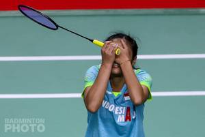 Ekspresi kekecewaan Gregoria Mariska Tunjung (Indonesia) setelah mengalami kekalahan atas Tai Tzu Ying (Taiwan). (Copyright: Badmintonphoto | Courtesy of BWF)