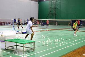 Suasana latihan skuad tunggal putra di pelatnas PP PBSI (Djarum Badminton)