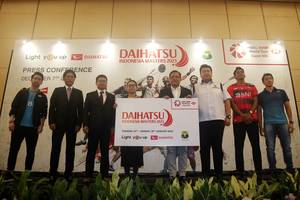 Sesi foto bersama usai jumpa pers rencana perhelatan Indonesia Masters 2023 (Djarum Badminton)