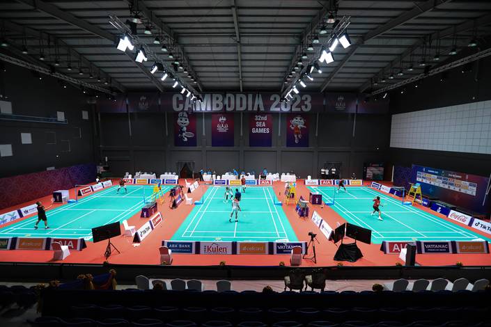 Latihan perdaa tim Indonesia di Badminton Hall Morodok Techo (Humas PP PBSI)