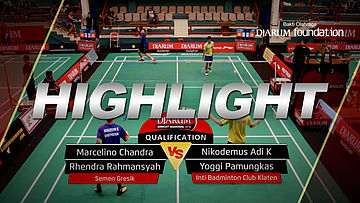 Marcelino C/Rhendra R (Semen Gresik) VS Nikodemus Adi K/Yoggi P (Inti Badminton Club Klaten)
