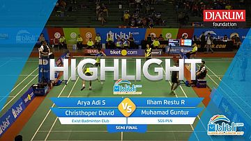 Arya Adi Saputra/Christhoper David Wijaya (Exist Badminton Club) VS Ilham Restu Raharja/Muhamad Guntur (SGS PLN)