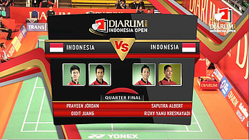 Praveen Jordan/Didit Juang (INDONESIA) VS Albert Saputra/Rizky Yanu (INDONESIA) mens Double's Djarum Indonesia Open Super Series Premier 2012