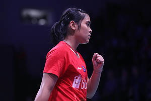 Selebrasi Gregoria Mariska Tunjung.