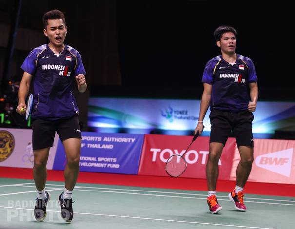 Selebrasi ganda putra Indonesia, Daniel Marthin/Leo Rolly Carnando. (Copyright: Badmintonphoto | Courtesy of BWF) Selebrasi ganda putra Indonesia, Daniel Marthin/Leo Rolly Carnando. (Copyright: Badmintonphoto | Courtesy of BWF)