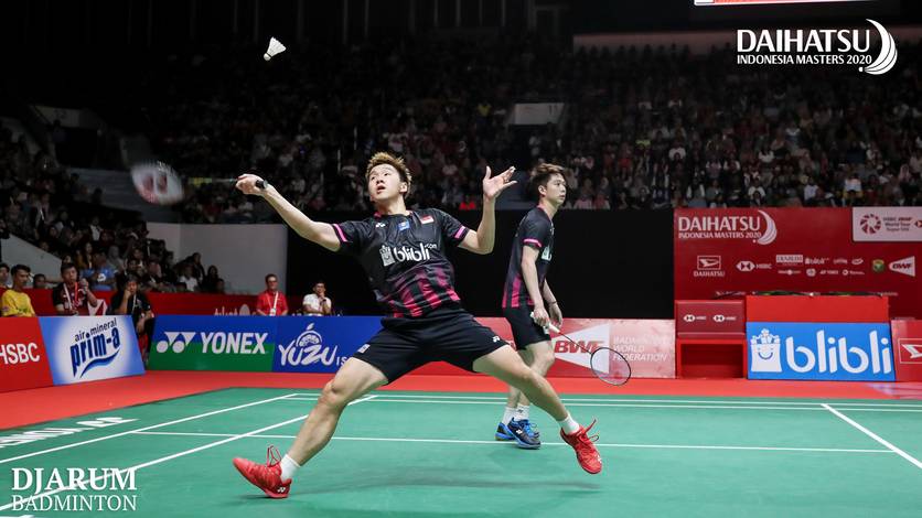 Kevin Sanjaya Sukamuljo/Marcus Fernaldi Gideon (Indonesia) menyambut pengembalian. Kevin Sanjaya Sukamuljo/Marcus Fernaldi Gideon (Indonesia) menyambut pengembalian.