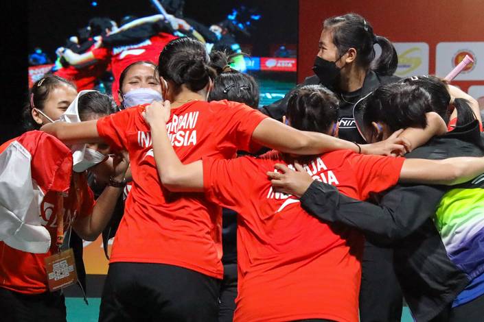 Selebrasi skuad putri Indonesia usai memastikan gelar juara BATC 2022 (Humas PP PBSI) Selebrasi skuad putri Indonesia usai memastikan gelar juara BATC 2022 (Humas PP PBSI)