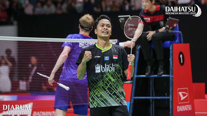 Selebrasi kemenangan Anthony Sinisuka Ginting (Indonesia). Selebrasi kemenangan Anthony Sinisuka Ginting (Indonesia).