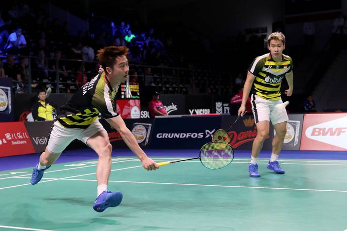 Kevin Sanjaya Sukamuljo/Marcus Fernaldi Gideon mengembalikan shuttlecock. Kevin Sanjaya Sukamuljo/Marcus Fernaldi Gideon mengembalikan shuttlecock.