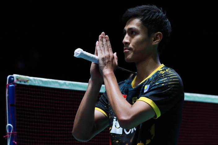 Selebrasi tunggal putra Indonesia, Shesar Hiren Rhustavito. (Foto: PP PBSI) Selebrasi tunggal putra Indonesia, Shesar Hiren Rhustavito. (Foto: PP PBSI)